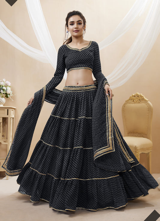 Black Leheriya Print Georgette Lehenga Choli