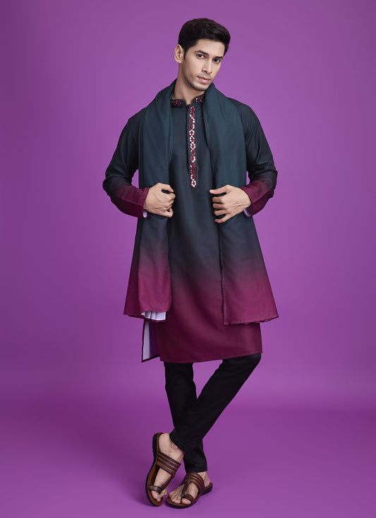 Teal Green and Maroon Rayon Navratri Special Kurta
