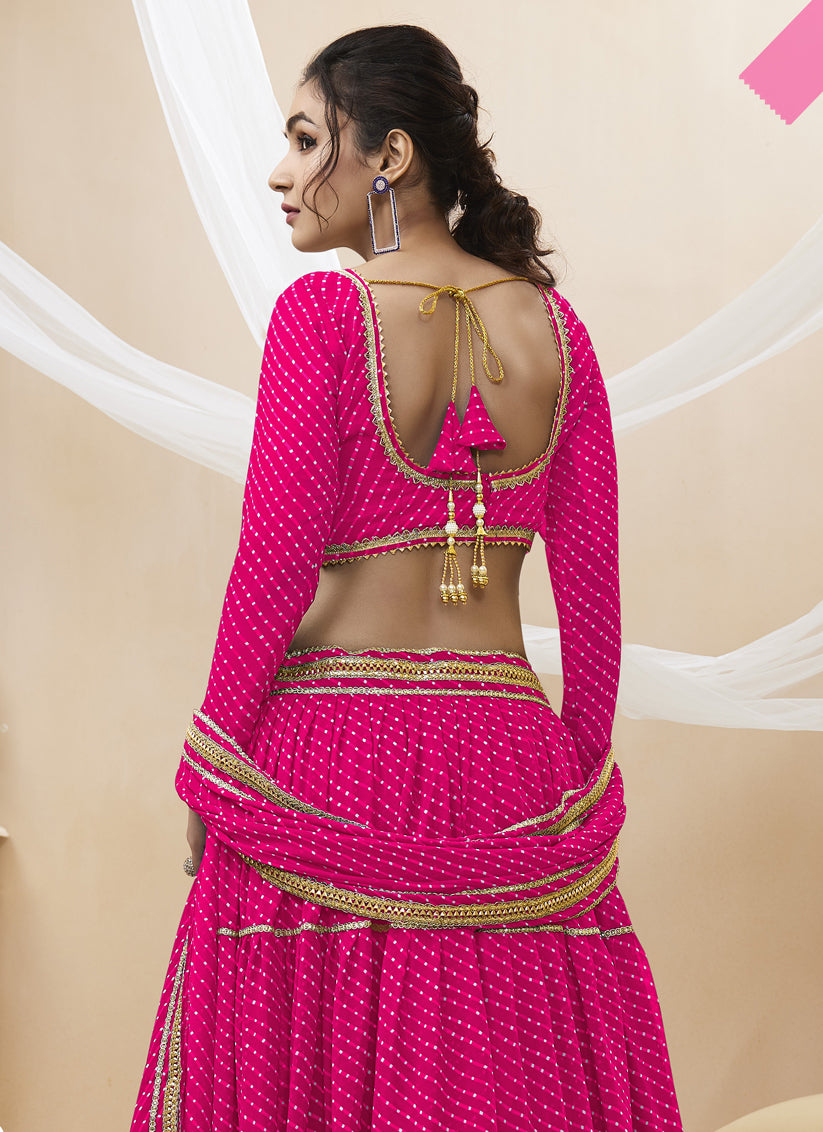 Rani Pink Leheriya Print Georgette Lehenga Choli