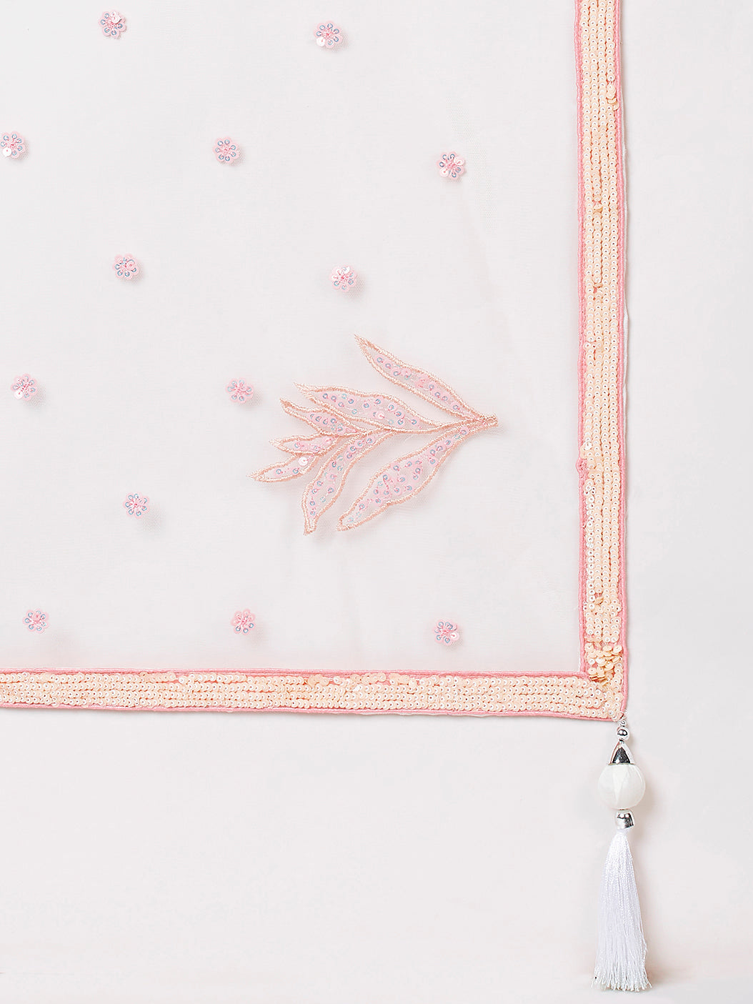 Off White Soft Net Lehenga with Thread and Multiple Sequins Embroidery Work