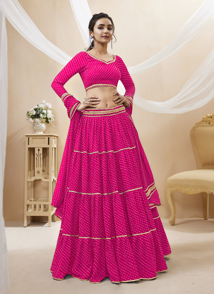 Rani Pink Leheriya Print Georgette Lehenga Choli