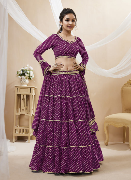 Magenta Leheriya Print Georgette Lehenga Choli