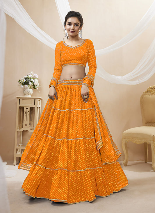 Golden Yellow Leheriya Print Georgette Lehenga Choli