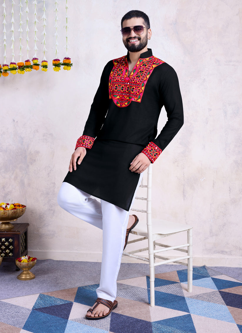 Black Rayon Gamthi Work Navratri Special Kurta