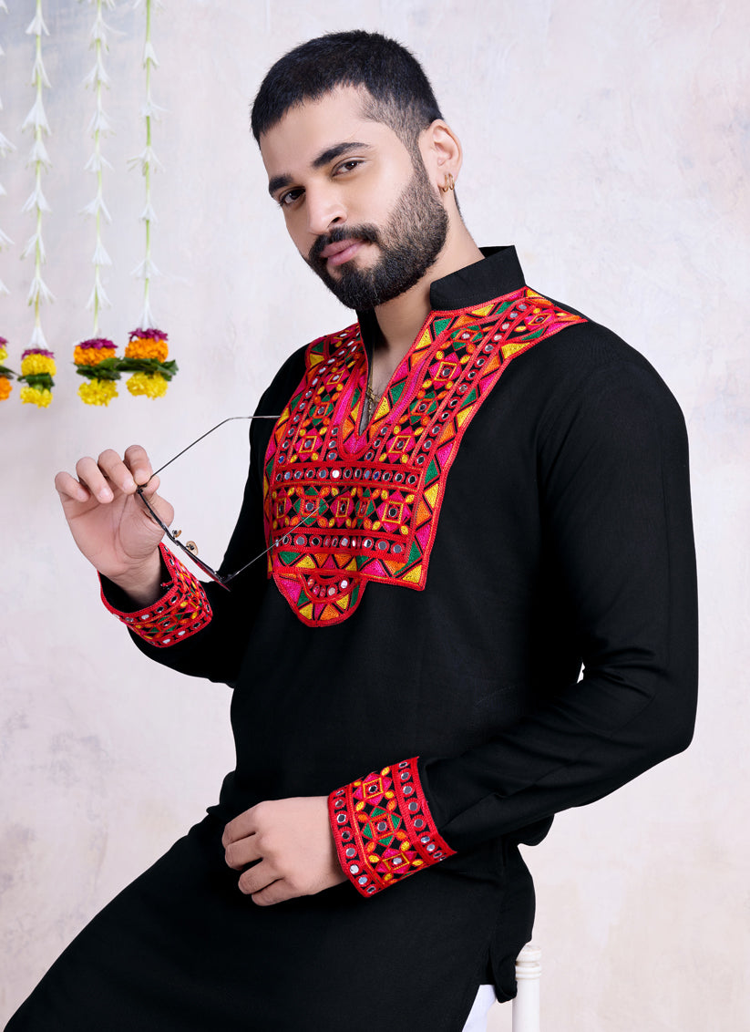 Black Rayon Gamthi Work Navratri Special Kurta