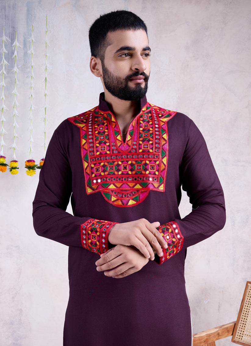 Purple Rayon Gamthi Work Navratri Special Kurta