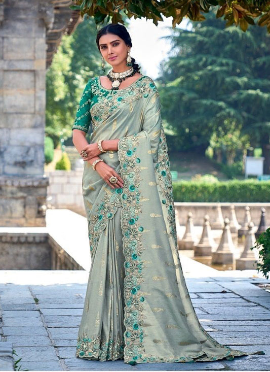 Grey Gadhwal Silk Designer Saree