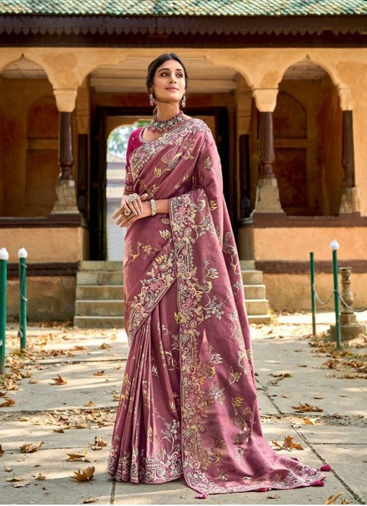 Old Rose Gadhwal Silk Designer Saree