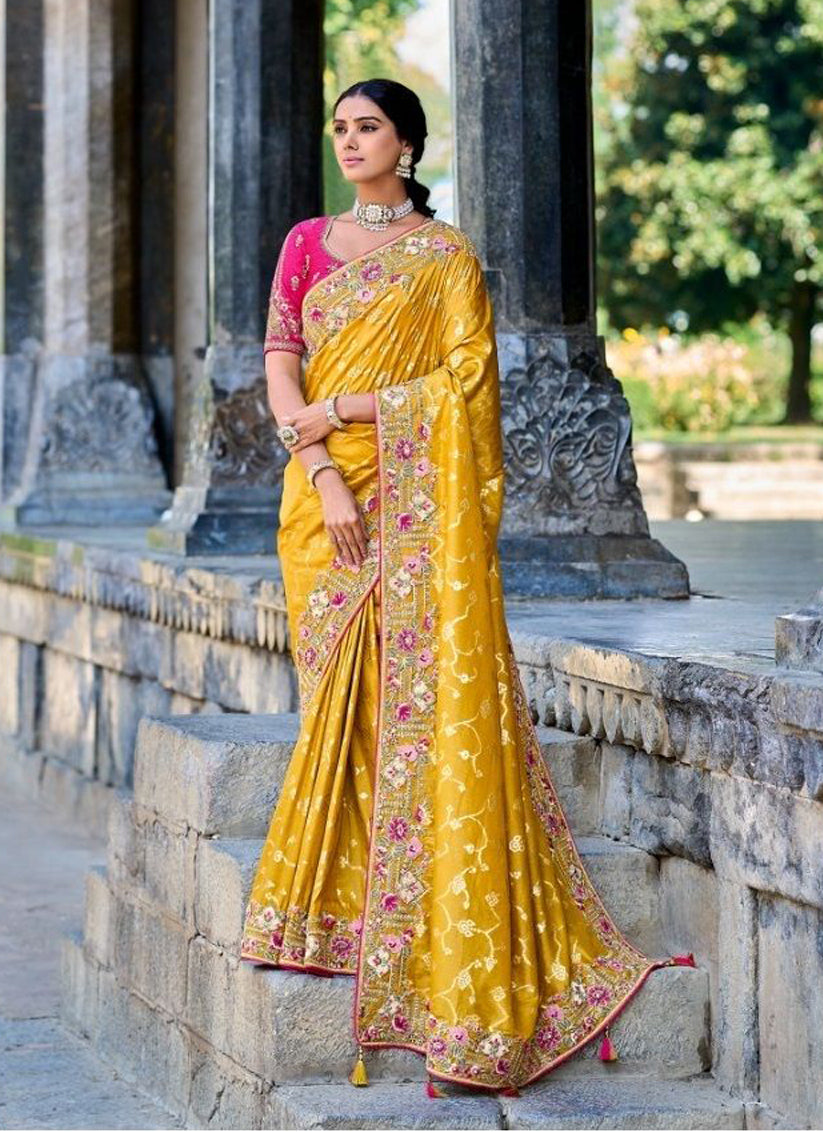 Maize Yellow Gadhwal Silk Designer Saree