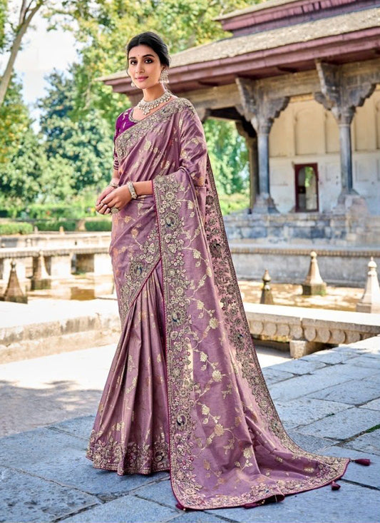 Lilac Gadhwal Silk Designer Saree