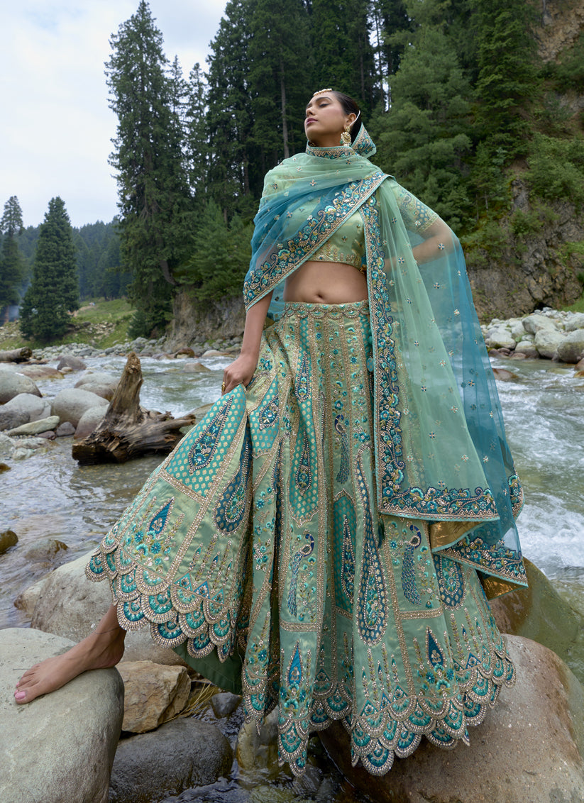 Mint Green Silk Viscose Designer Lehenga Choli