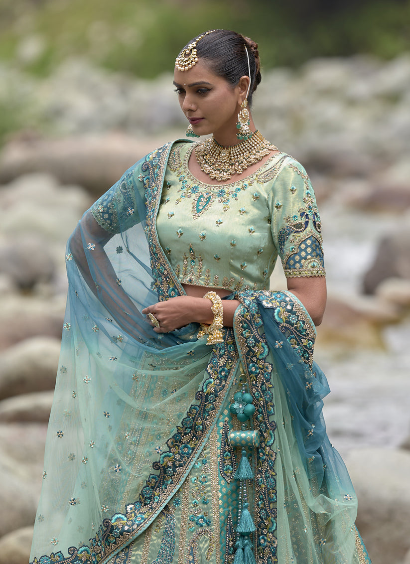 Mint Green Silk Viscose Designer Lehenga Choli