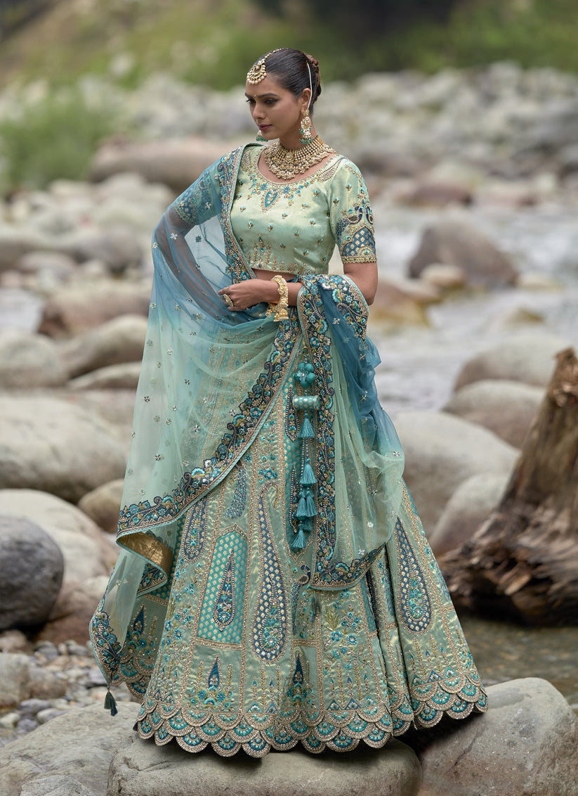 Mint Green Silk Viscose Designer Lehenga Choli