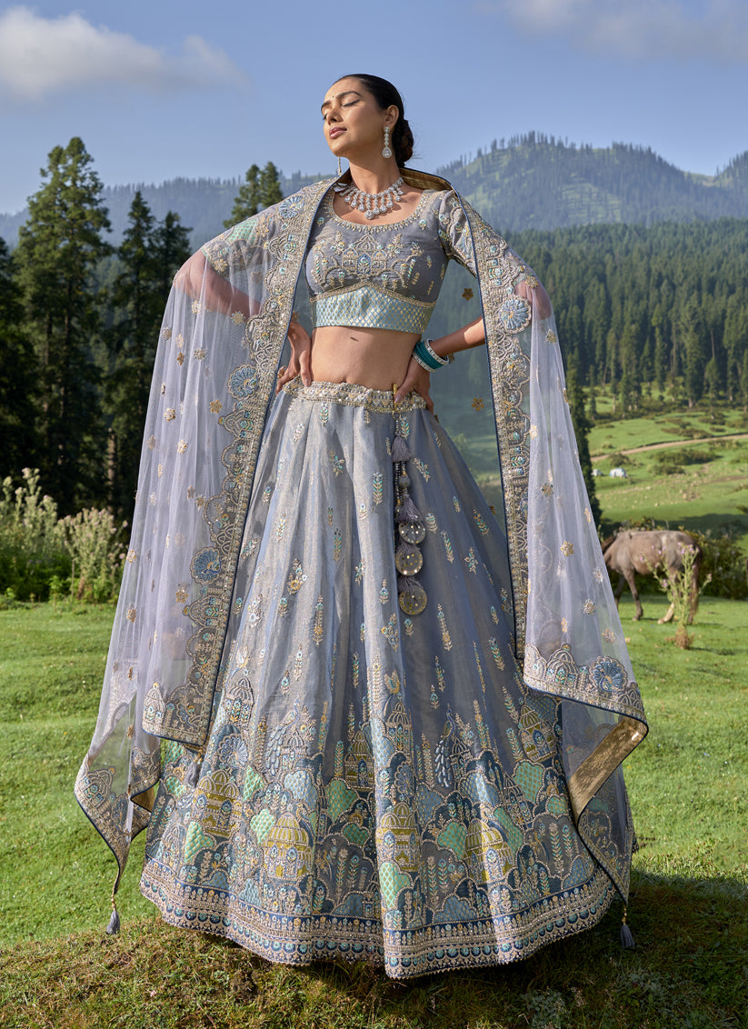 Smoke Grye Silk Viscose Designer Lehenga Choli