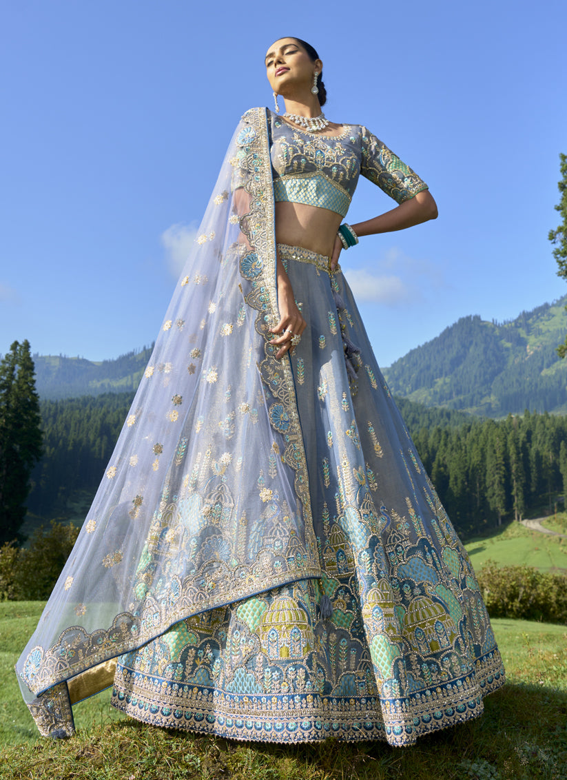 Smoke Grye Silk Viscose Designer Lehenga Choli