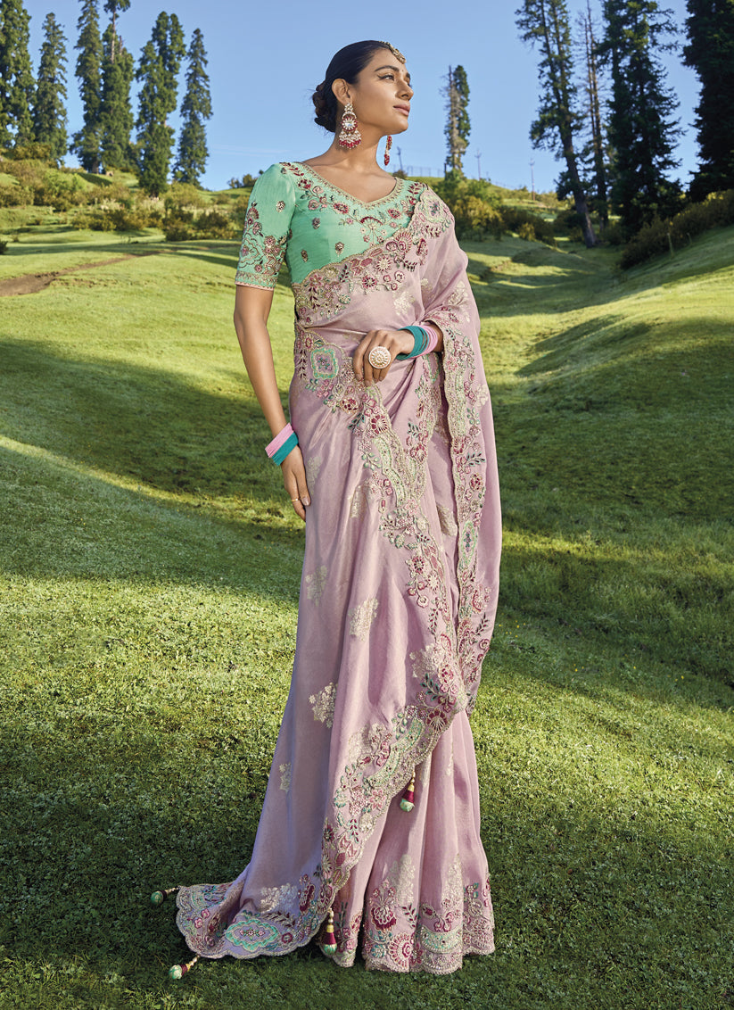 Dusty Pink Heavy Embroidered Saree