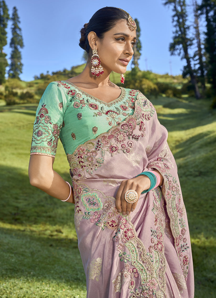 Dusty Pink Heavy Embroidered Saree