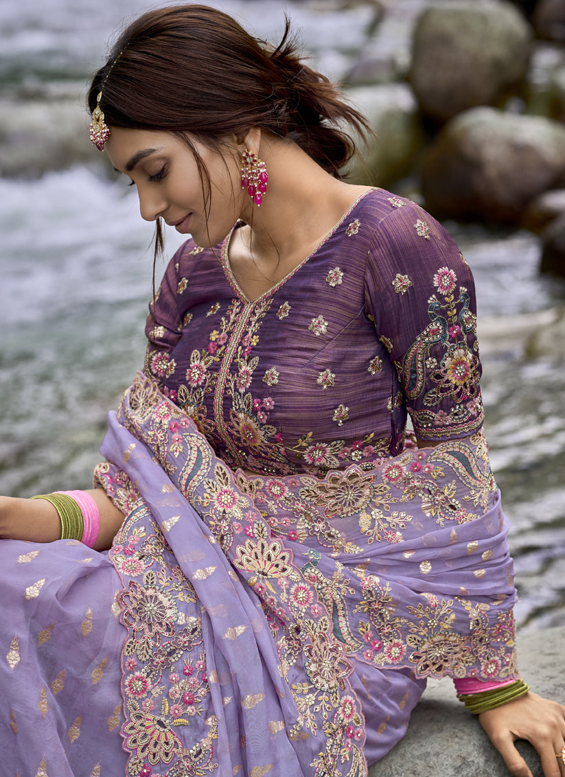 Purple Heavy Embroidered Saree