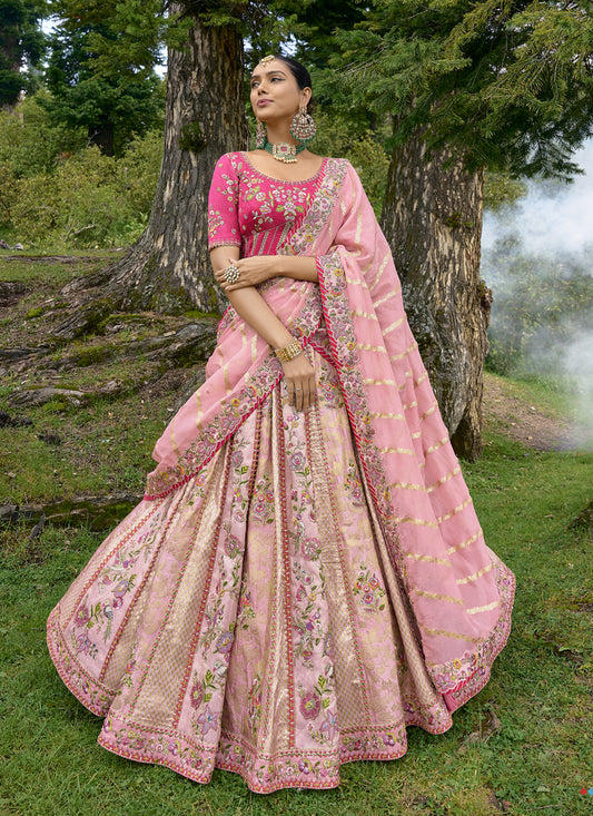 Rose Pink Silk Heavy Embroidered Lehenga Choli Set