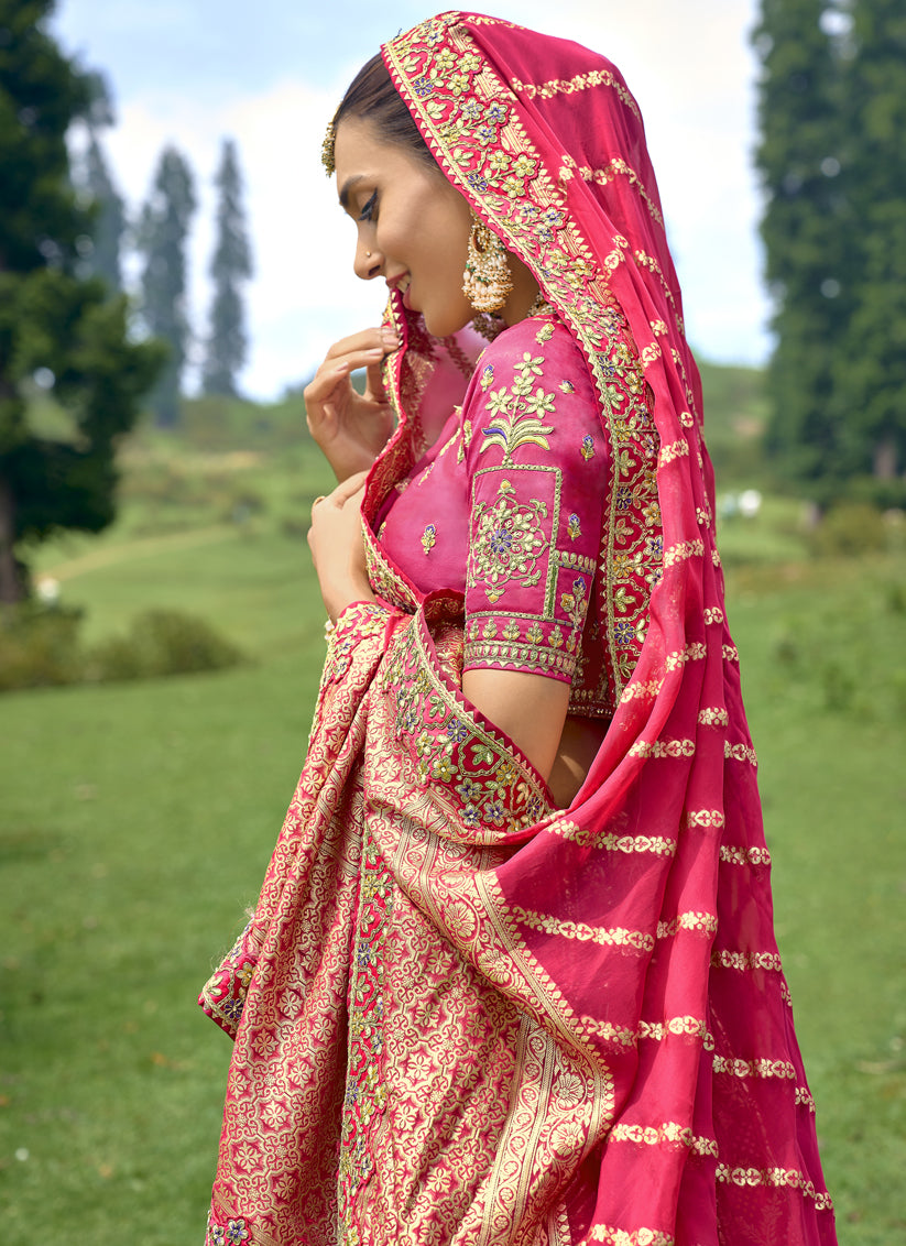 Rani Pink Silk Heavy Embroidered Lehenga Choli Set