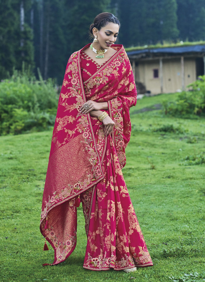 Mageta Silk Embroidered Heavy Designer Saree