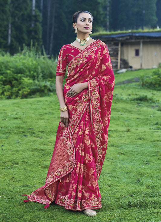 Mageta Silk Embroidered Heavy Designer Saree