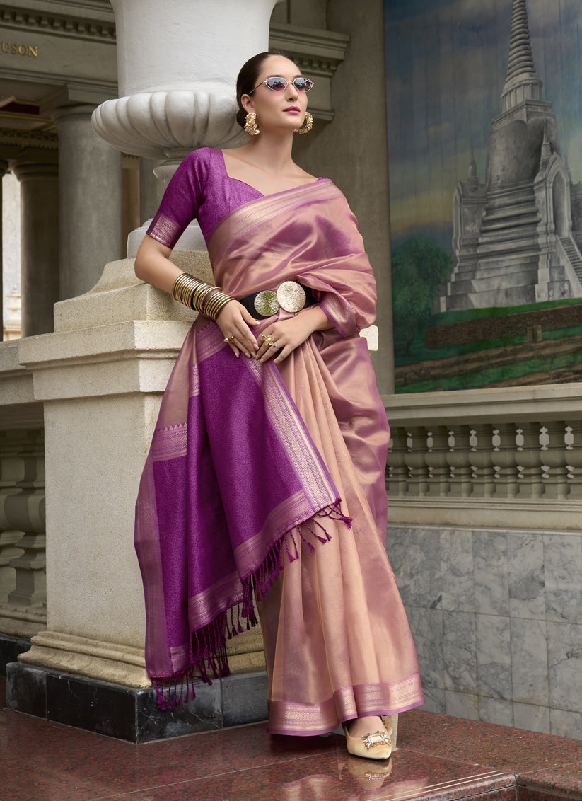 Dusty Pink Tissue Silk Woven Festival Saree