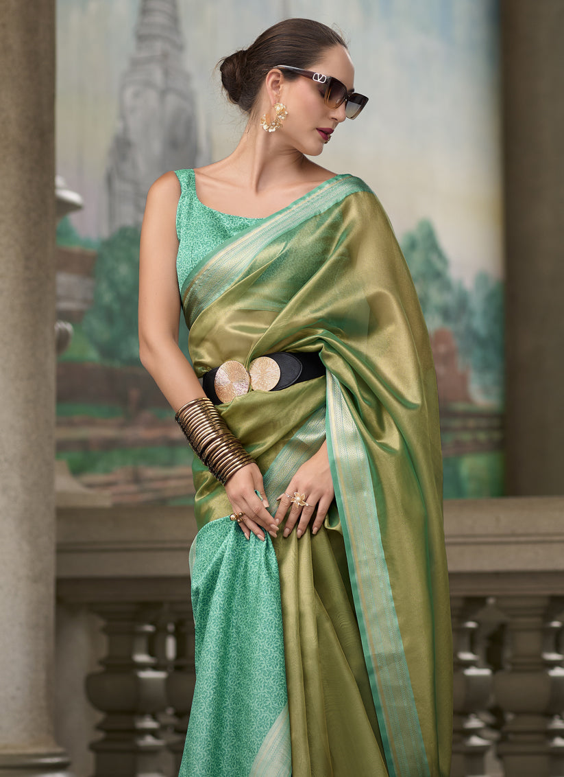 Sage Green Tissue Silk Woven Festival Saree