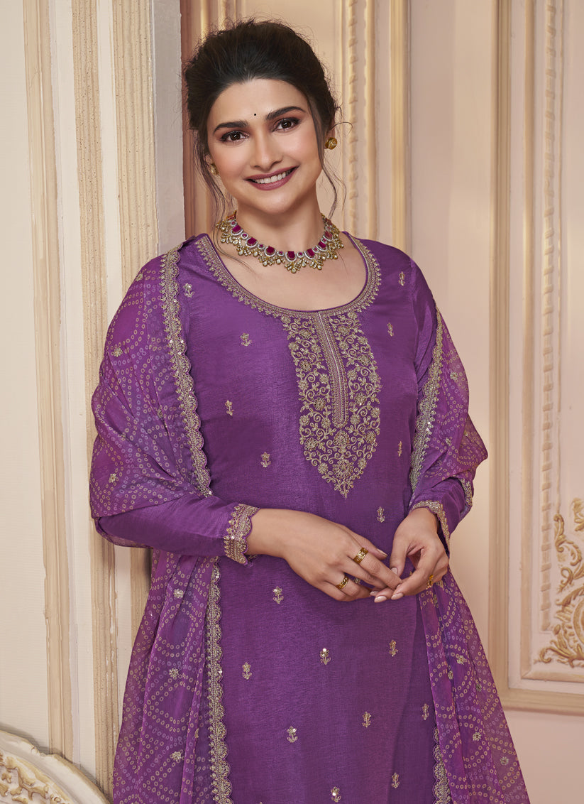 Prachi Desai Onion Pink Silk Georgette Embroidered Pant Kameez