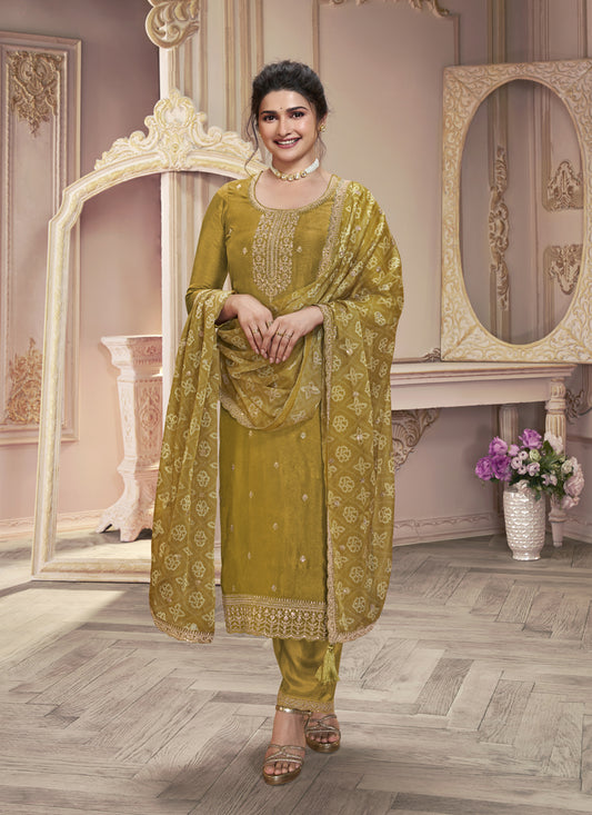 Prachi Desai Olive Silk Georgette Embroidered Pant Kameez