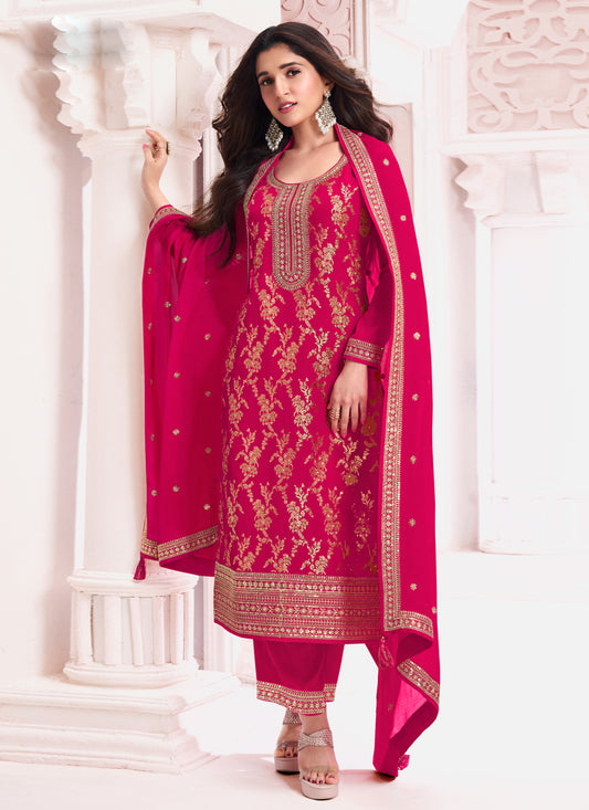 Nidhi Shah Rani Pink Chinnon Embroidered Pant Kameez