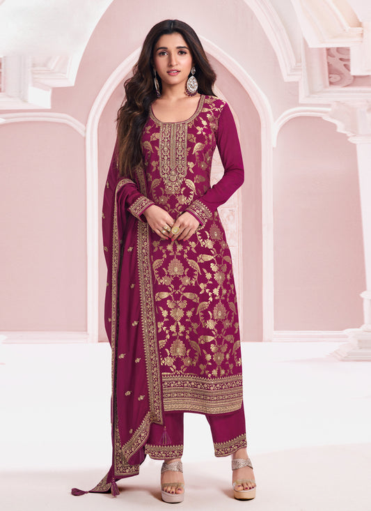 Nidhi Shah Magenta Chinnon Embroidered Pant Kameez