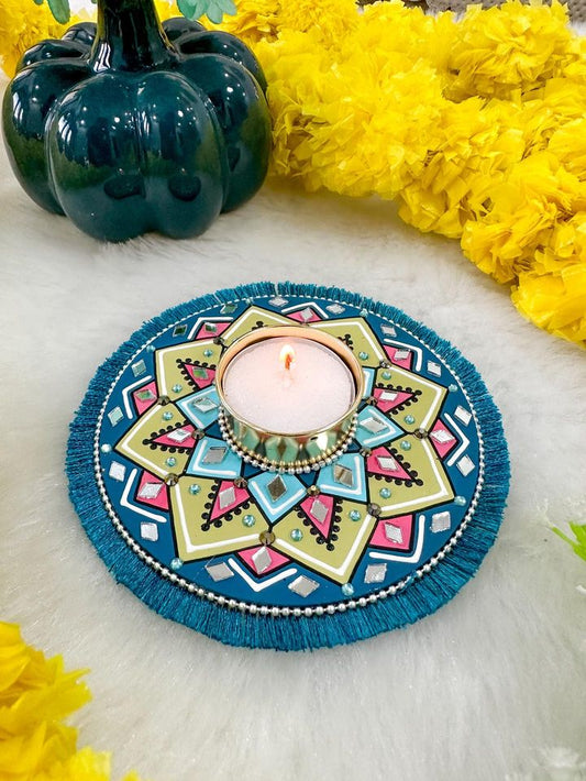 Blue Mandala ArtWork Candle Holder (4.5 inches)