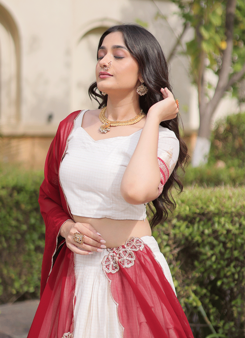 White Viscose Jacquard Designer Embroidered Chaniya Choli