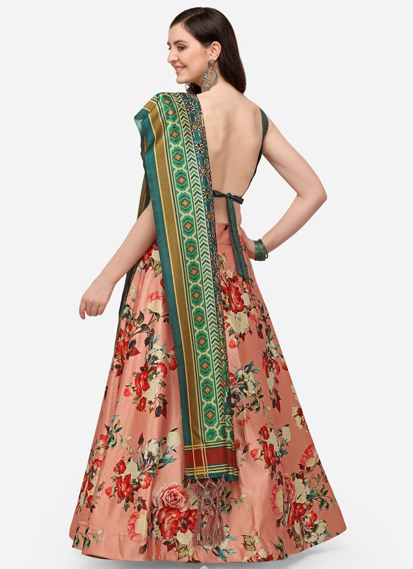 Peach Satin Silk Blend Digital Print Navratri Specials Chaniya Choli