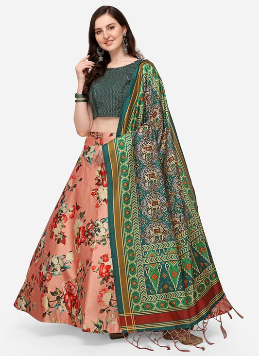 Peach Satin Silk Blend Digital Print Navratri Specials Chaniya Choli