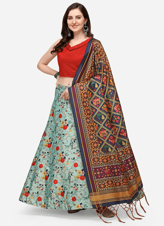 Sky Blue Satin Silk Blend Digital Print Navratri Specials Chaniya Choli