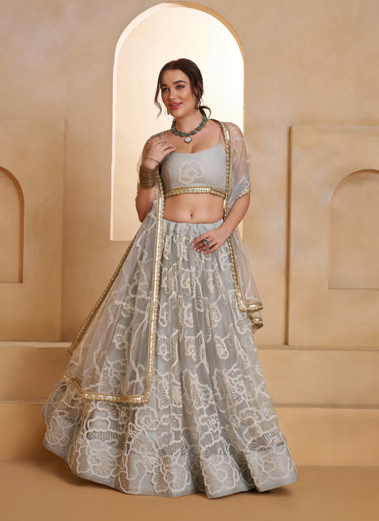 Elegant Gray Net Designer Lehenga Choli with Bead Work