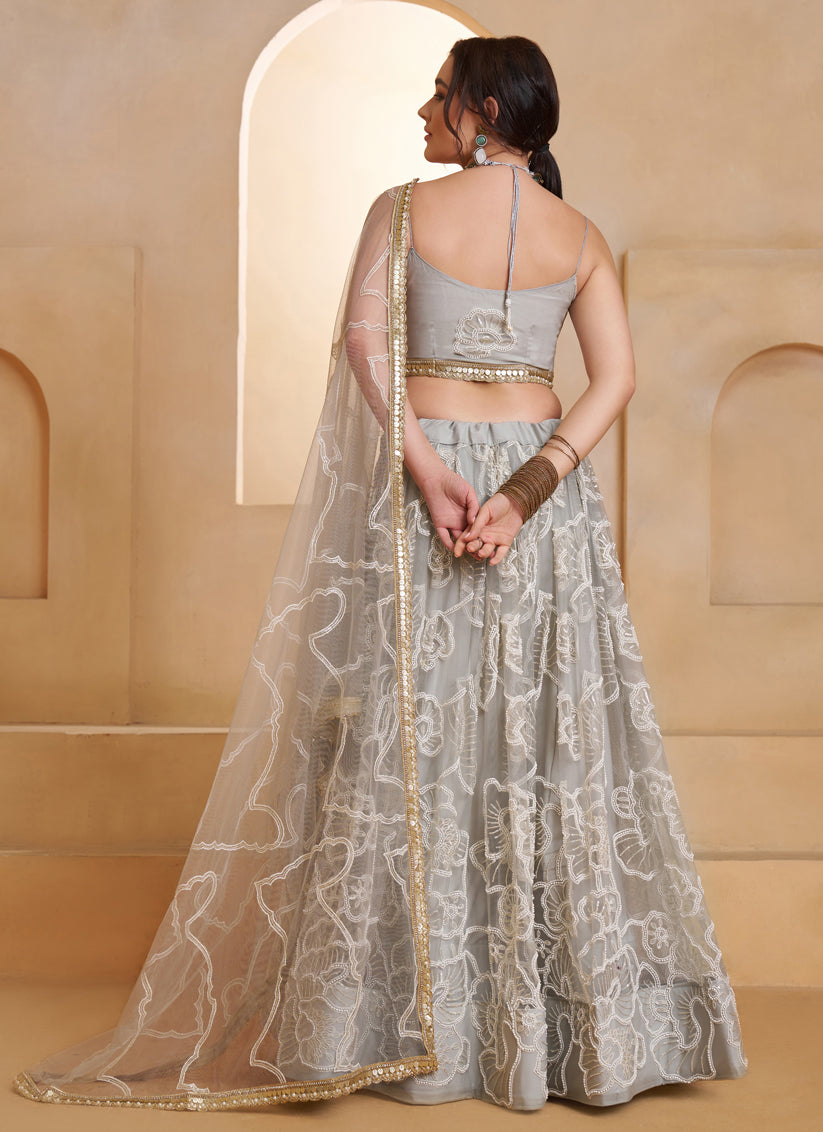 Elegant Gray Net Designer Lehenga Choli with Bead Work