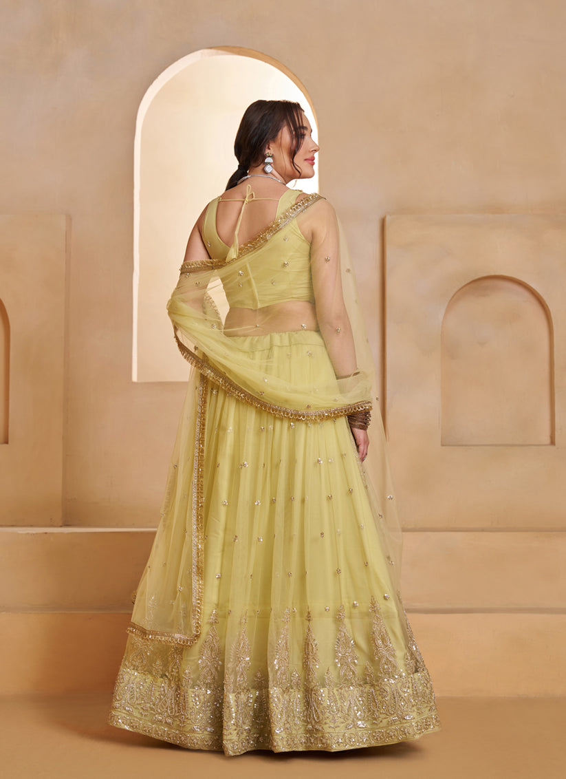 Elegant Yellow Net Designer Lehenga Choli with Bead Work