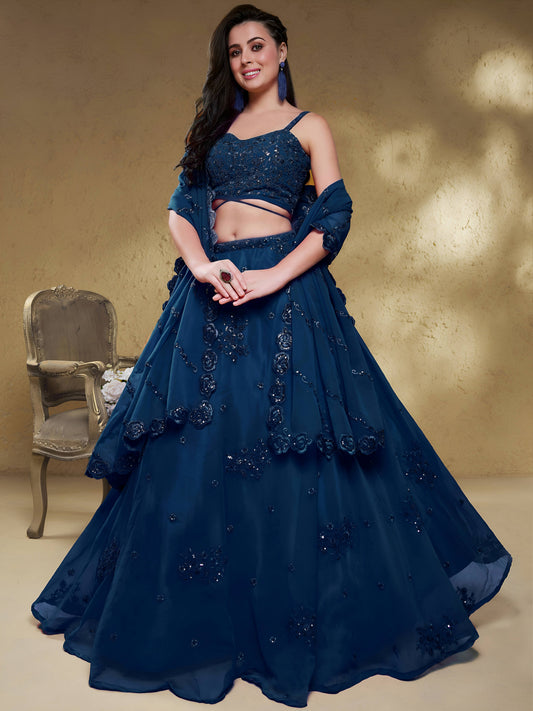 Navy Blue Embroidered Lehenga Choli for Wedding