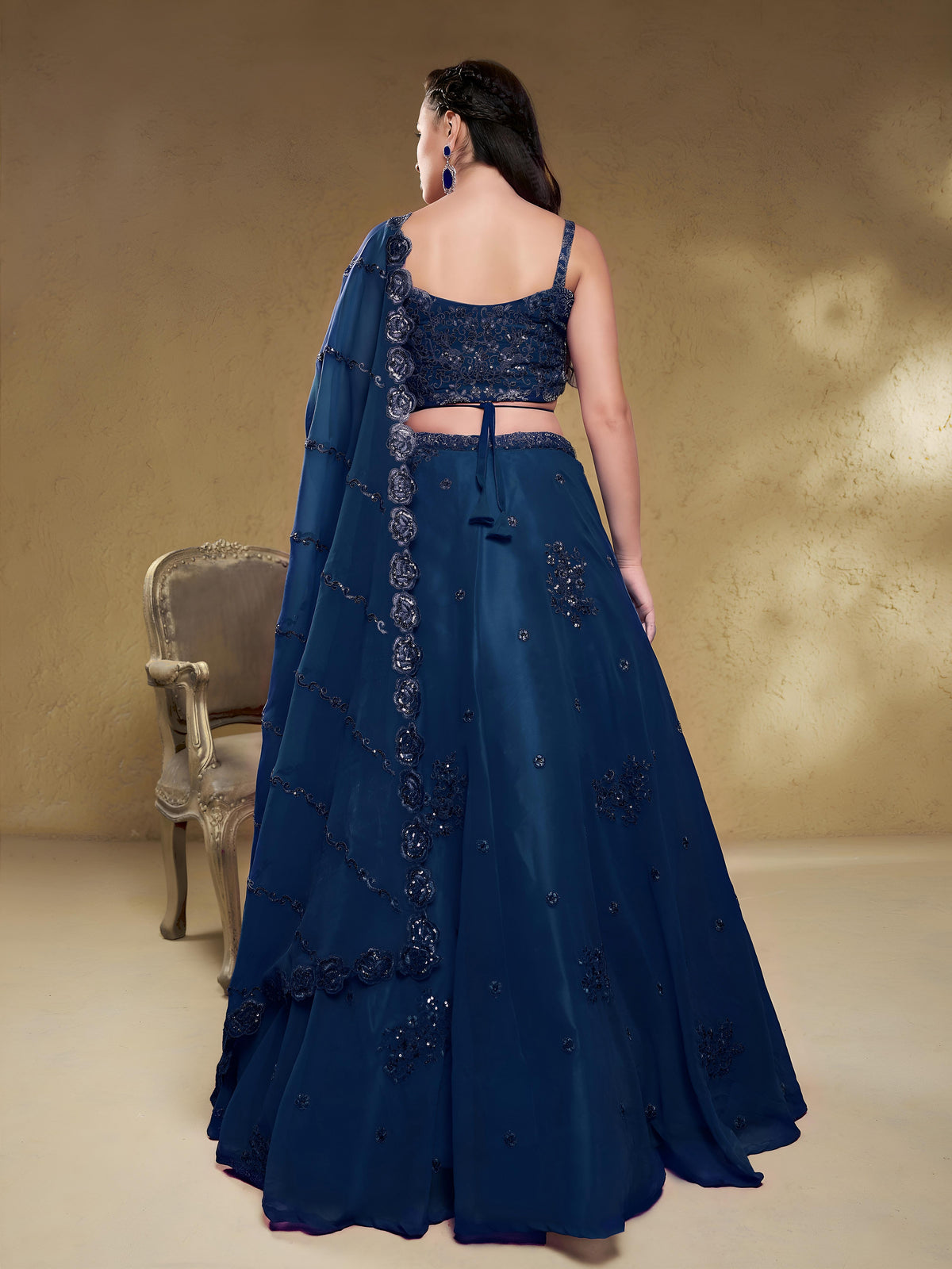 Navy Blue Embroidered Lehenga Choli for Wedding