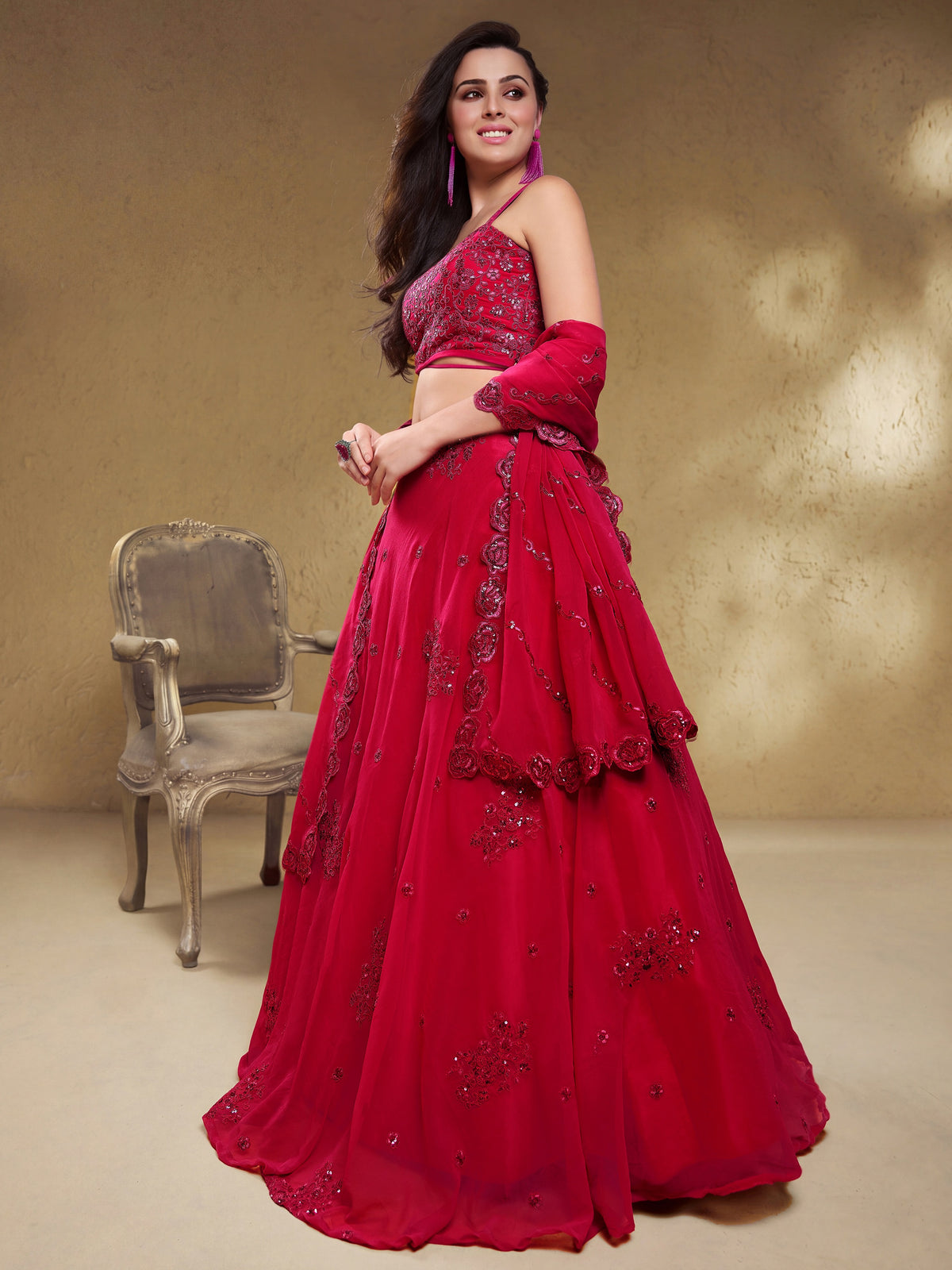 Rani Pink Embroidered Lehenga Choli for Wedding