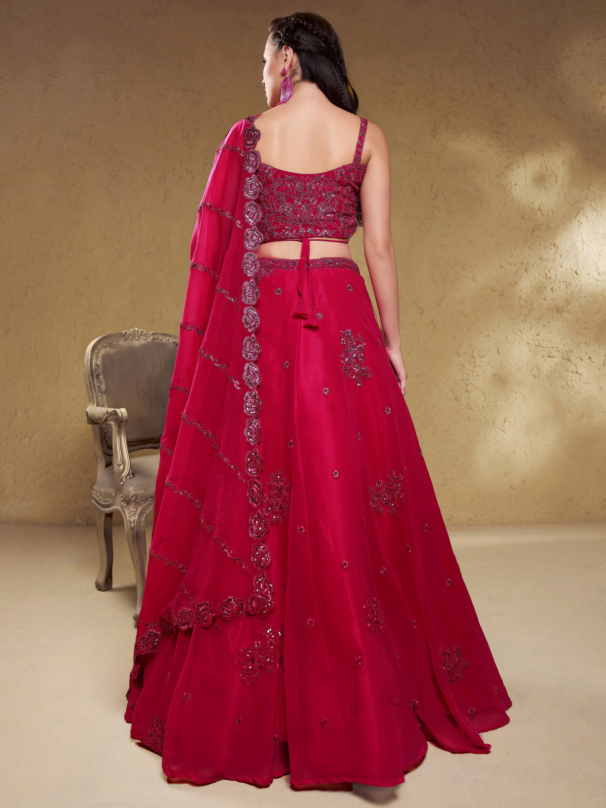 Rani Pink Embroidered Lehenga Choli for Wedding