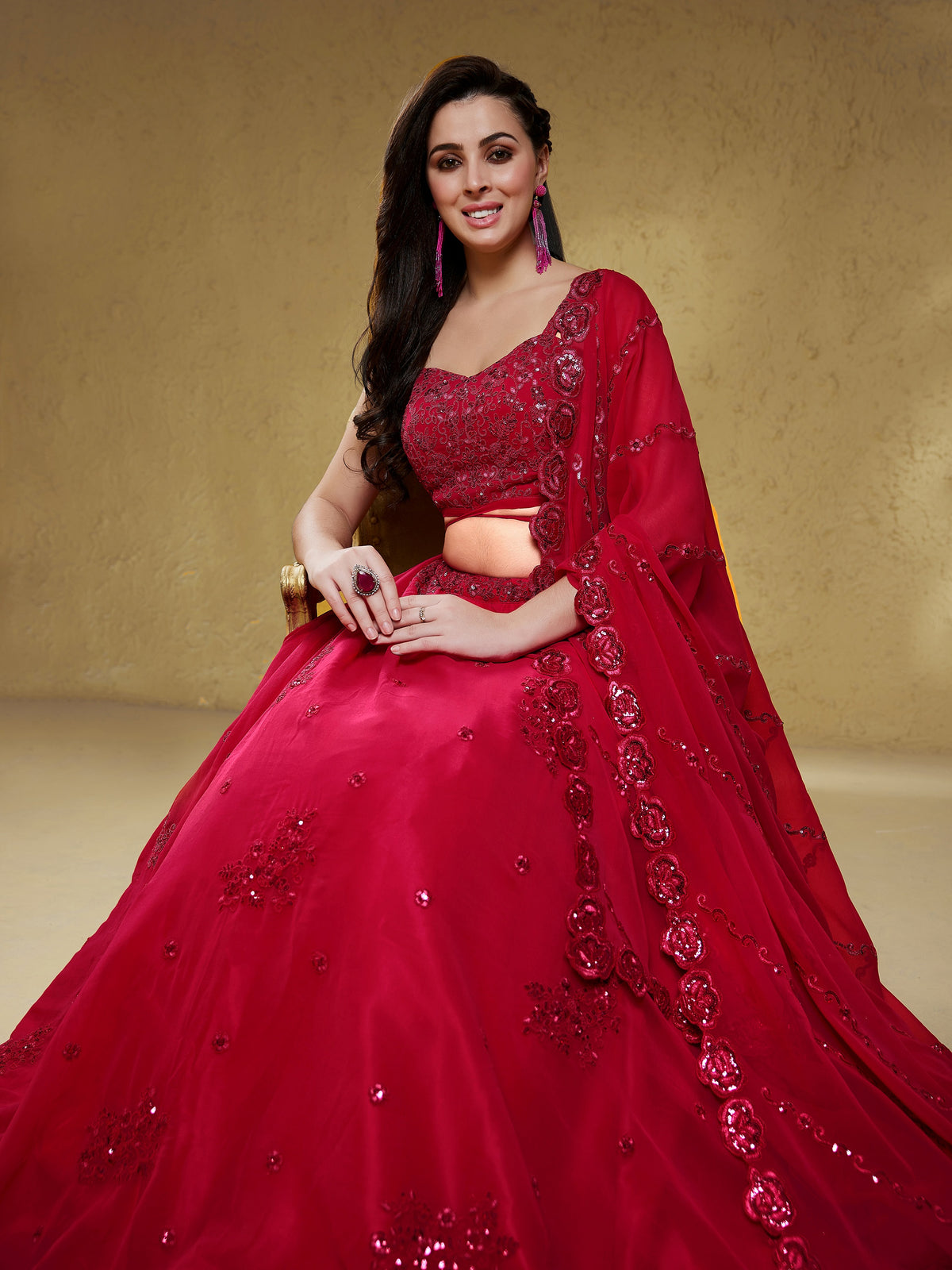 Rani Pink Embroidered Lehenga Choli for Wedding