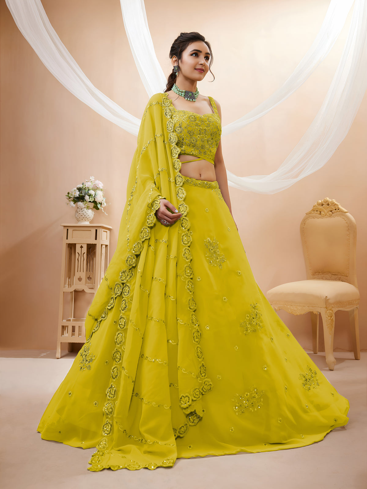 Mustard Yellow Embroidered Lehenga Choli for Wedding