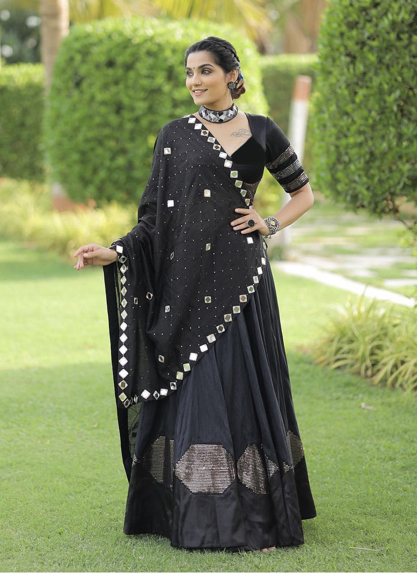 Black Art Silk Navratri Specials Chaniya Choli