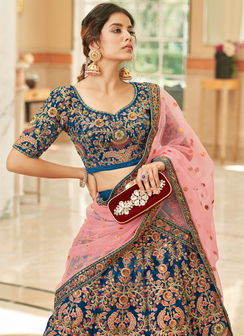 Morpich Velvet Embroidered Designer Wedding Lehenga Choli