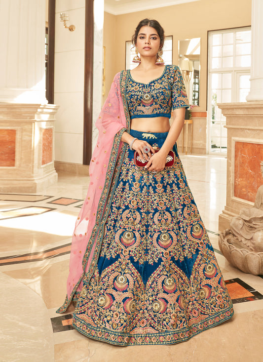 Morpich Velvet Embroidered Designer Wedding Lehenga Choli