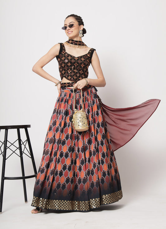 Multicolor Georgette Embellished Lehenga Choli